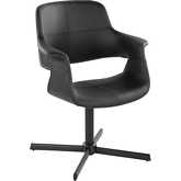 Vintage Flair Swivel Accent Chair w/ X pedestal Base in Black Metal & Black Leatherette